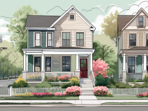 Draw an illustration of a charming suburban street in columbus