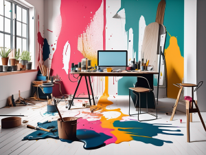 A vibrant split scene that contrasts a beautifully painted room on one side